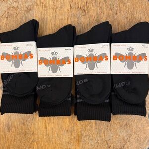 NEW Bombas Crew Calf Black Socks, Medium, Size 6-9, Bee, Comfort, Quality